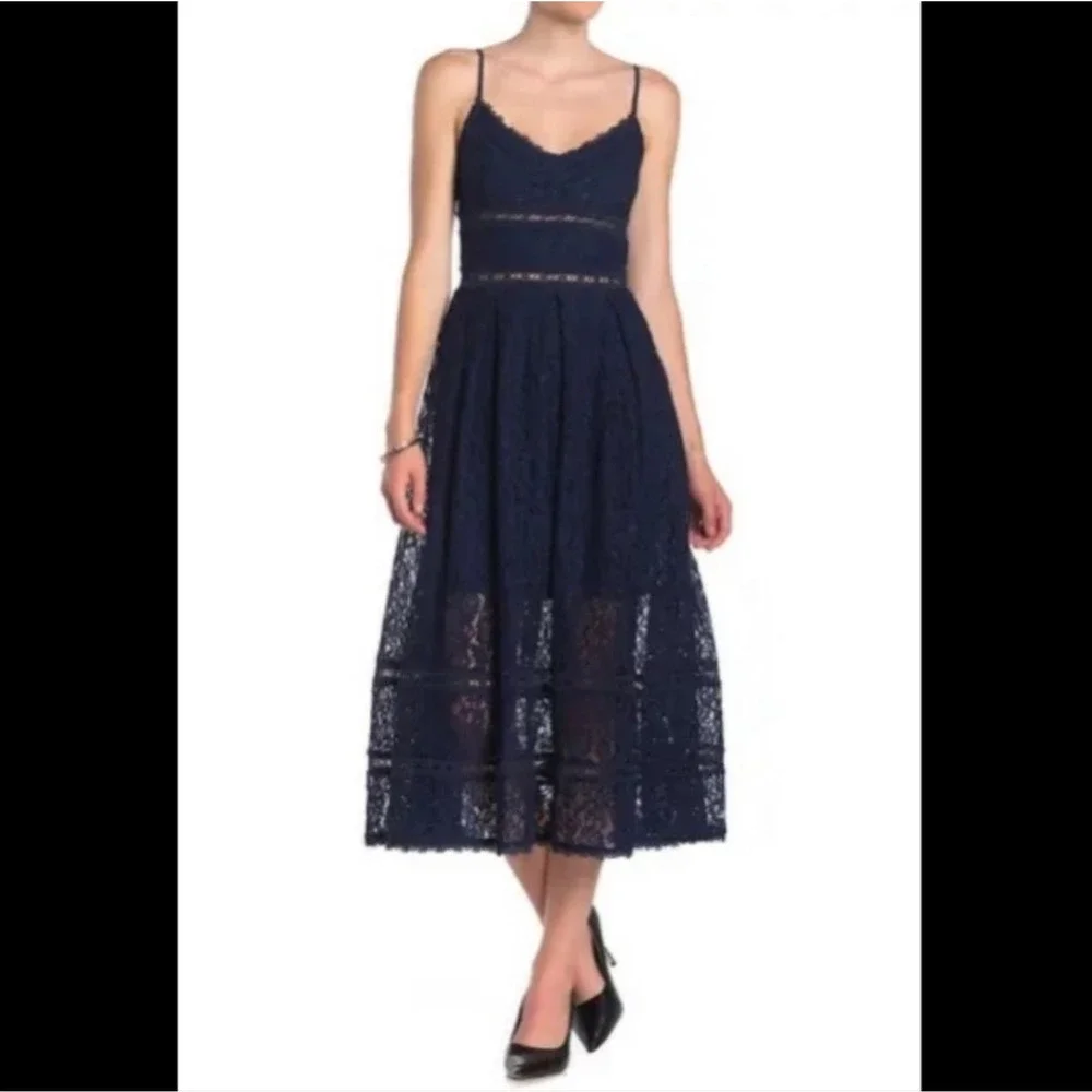 NSR Cocktail Green Lace Midi Dress Size Large - Picture 3 of 4